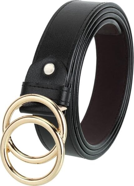 Women's Adjustable Vegan Leather Belt (Black) | Belt for Jeans