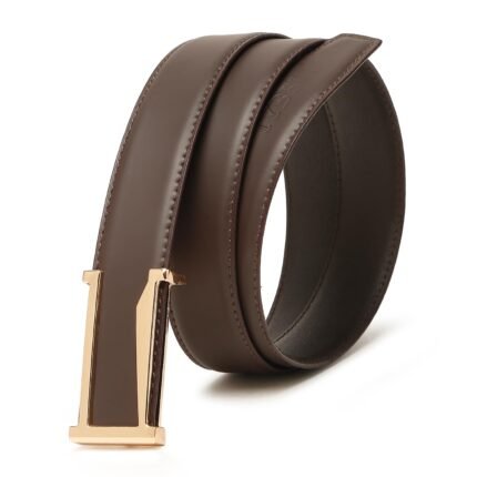 Classic Brown Genuine Leather Men's Belt – Elegant Camouflage Textured Finish, Gold Pin Buckle