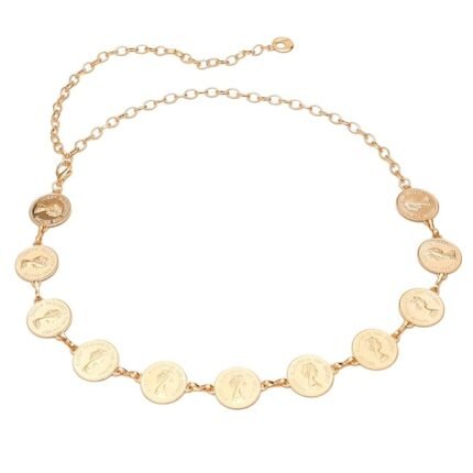 TYBELT Women’s Gold Coin Waist Chain Belt – Adjustable Metal Belt