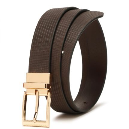 Brown Genuine Leather Men’s Belt with Gold Pin Buckle