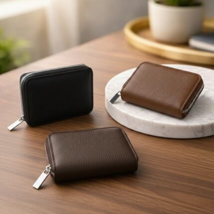 RFID 11 Card Slots Leather Credit Card Holder Small Zipper Card Case Wallet for Women & Men